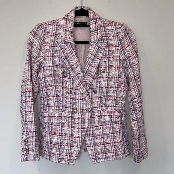 Generation Love Alexa Tweed Double Breasted Blazer Pink Blue - Picture 5 of 10